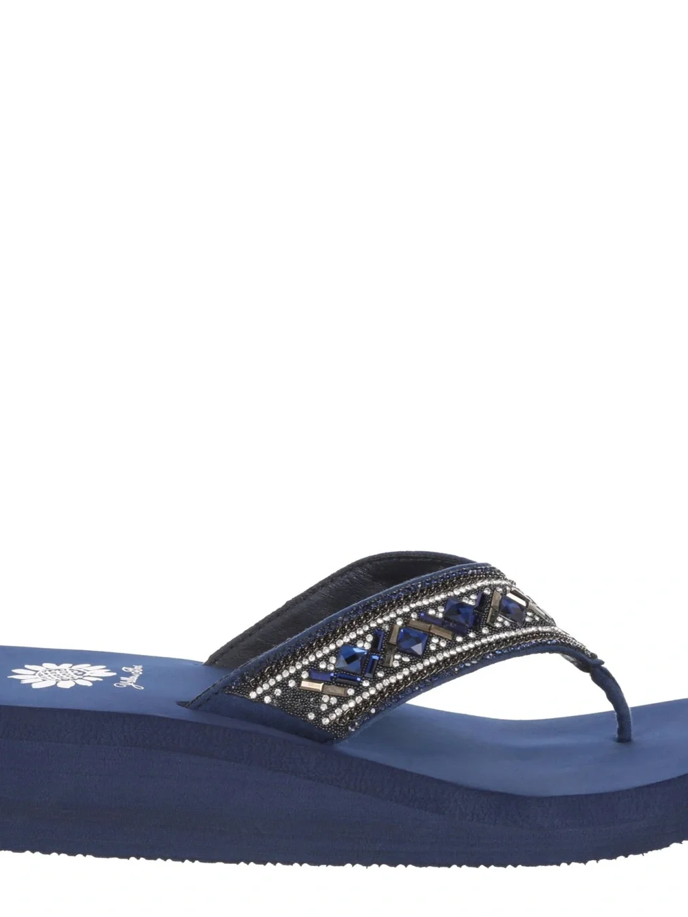 YELLOW BOX SAVERINA NAVY WEDGE SANDALS MEDIUM WIDTH NEW IN BOX - Picture 2 of 7